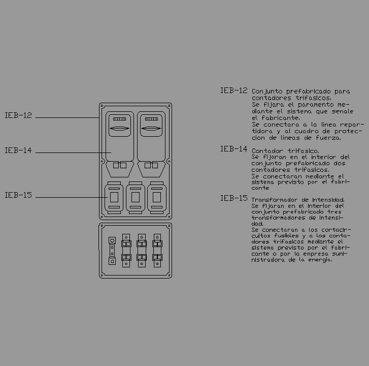 Bloque Autocad Instalación separada de contadores trifásicos